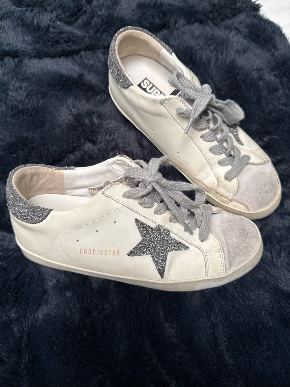 Golden Goose White and Silver Superstar Sneakers